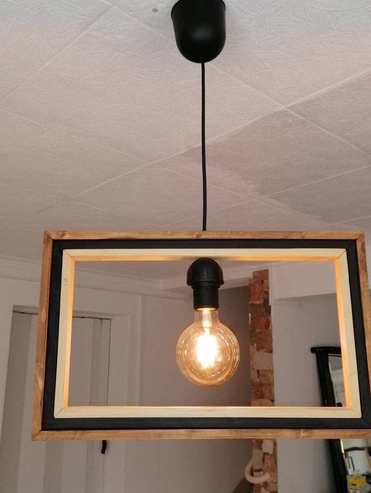 Lustre Cosmos en Bois, Suspension Luminaire Lampe Suspendue Contemporaine, de Plafond, Éclairage Boi