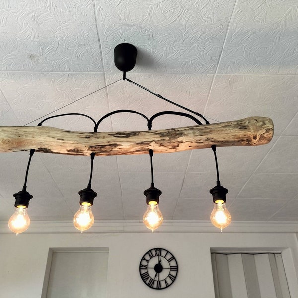 Lustre Naturel en bois flotté, suspension luminaire en bois flotté ,lampe suspendue contemporaine, lampe de plafond, éclairage de pendentif
