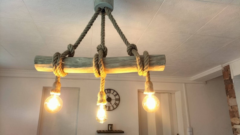 Lampadario in legno galleggiante, lampada a sospensione in legno galleggiante, lampada a sospensione contemporanea, lampada da soffitto, illuminazione a sospensione immagine 5
