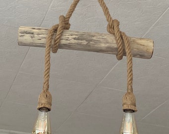 Hemp driftwood chandelier, driftwood pendant light, contemporary hanging lamp, ceiling lamp, pendant light