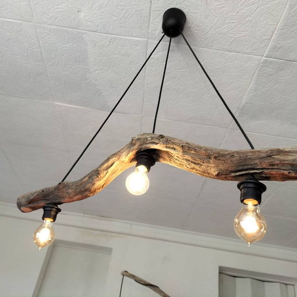 Gardenia chandelier in driftwood, pendant lamp in driftwood, contemporary hanging lamp, ceiling lamp, wooden lighting