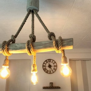Lampadario in legno galleggiante, lampada a sospensione in legno galleggiante, lampada a sospensione contemporanea, lampada da soffitto, illuminazione a sospensione immagine 3