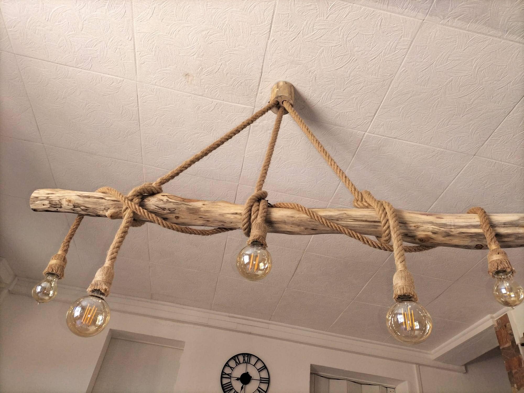 Lampe suspendue en bois flotté naturel style marin et naturel
