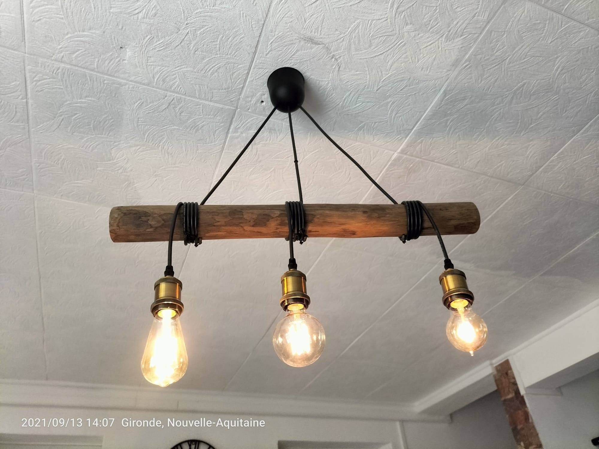 Lustre Hibiscus en Bois Flotté, Suspension Luminaire Lampe Suspendue Contemporaine, de Plafond, Écla