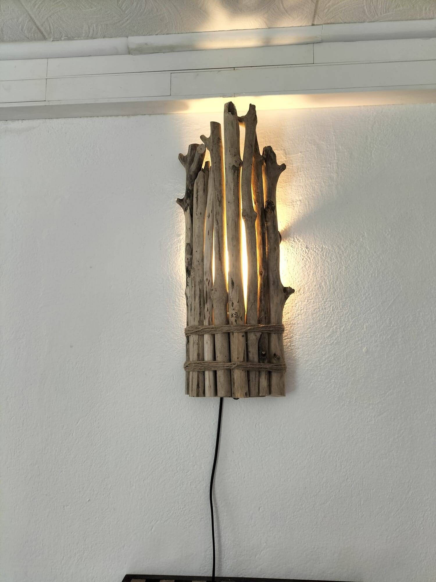 Applique En Bois, Applique Murale Lampe Bois Flotté, Montage Muraux, Applique, Éclairage Rustique