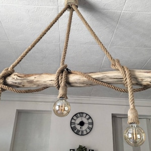 Nature chandelier in driftwood hemp rope, driftwood pendant light, contemporary hanging lamp, ceiling lamp