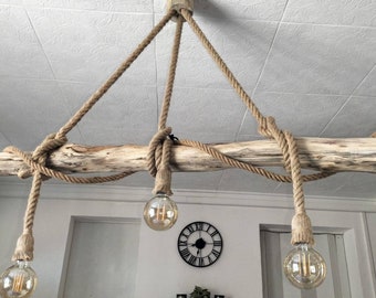 Lampadario naturale in corda di canapa di legno galleggiante, lampada a sospensione in legno galleggiante, lampada a sospensione contemporanea, lampada da soffitto