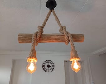 Lustre en bois flotté chanvré, suspension luminaire en bois flotté , lampe suspendue contemporaine, lampe de plafond, éclairage de pendentif