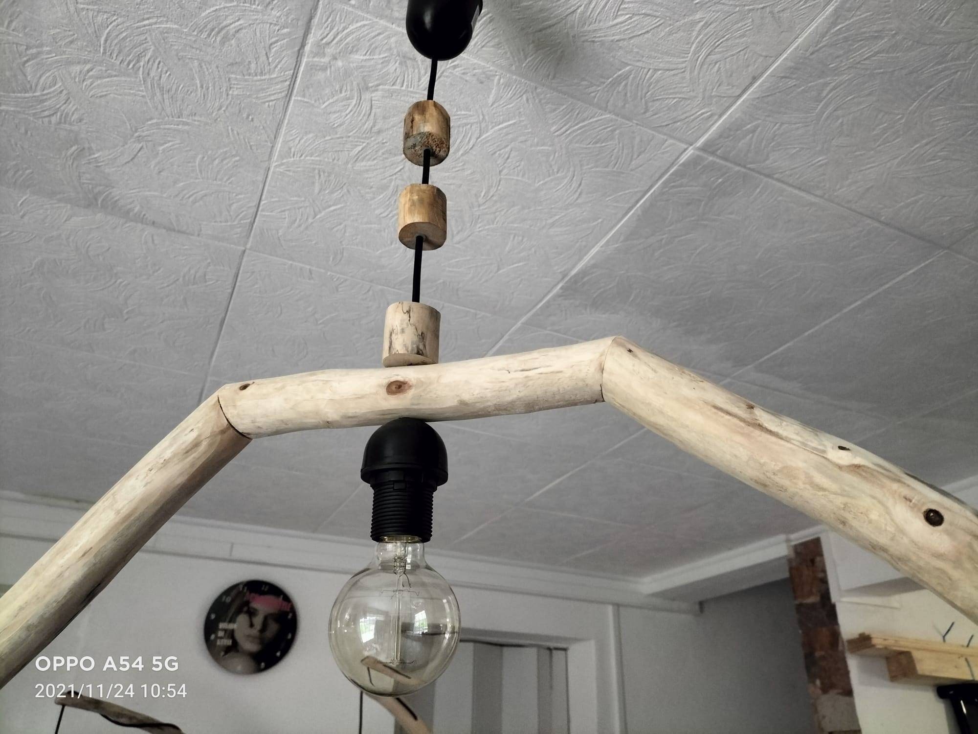 Lustre Arc en Bois Flotté, Suspension Luminaire Lampe Suspendue Contemporaine, de Plafond, Éclairage