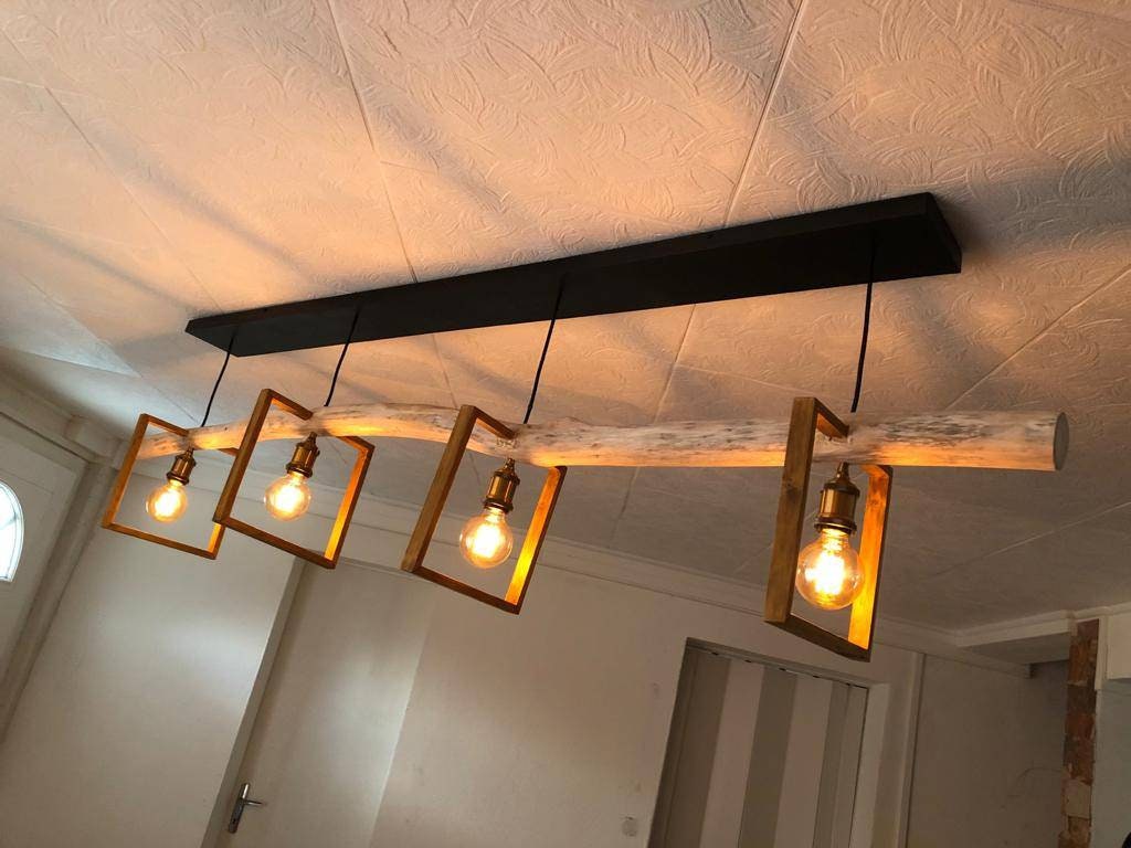 Lustre Belle-De-Nuit en Bois Flotté, Suspension Luminaire Lampe Suspendue Contemporaine, de Plafond