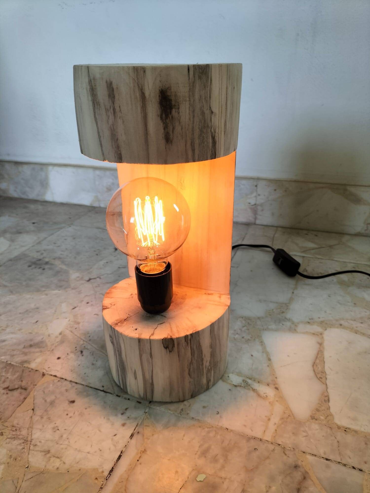 Lampe de chevet en bois flotté naturel , lampe contemporaine, lampe  artisanale, abat-jour en bois, abat-jour fait main -  France