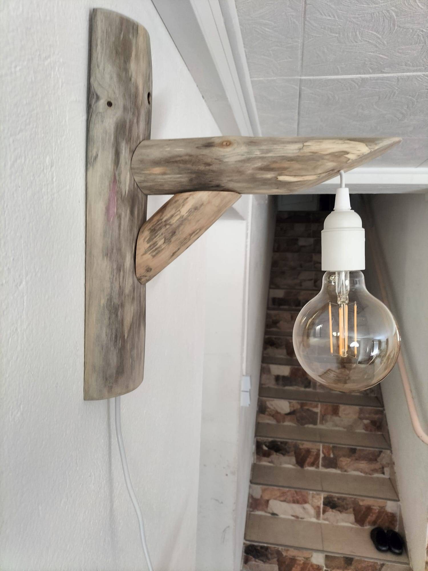 Applique En Bois, Applique Murale Lampe Bois Flotté, Montage Muraux, Applique, Éclairage Rustique