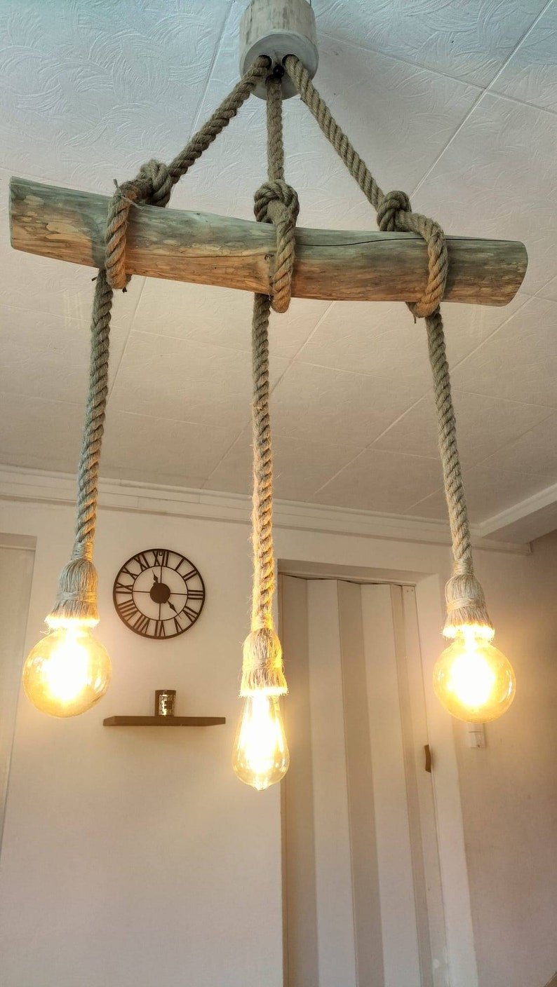 Lampadario in legno galleggiante, lampada a sospensione in legno galleggiante, lampada a sospensione contemporanea, lampada da soffitto, illuminazione a sospensione immagine 4
