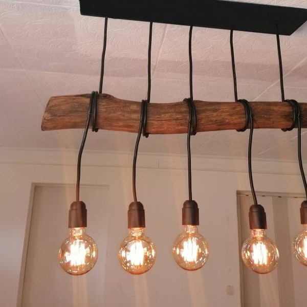 Lustre Dahlia 5 lumières en bois flotté, suspension luminaire en bois flotté, lampe suspendue contemporaine, lampe de plafond en bois