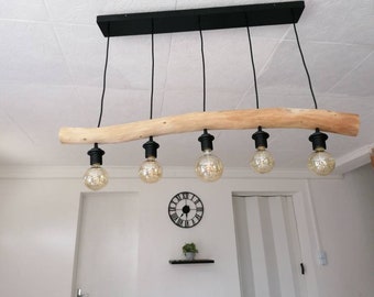 Lustre Cyle en bois flotté, suspension luminaire en bois flotté, lampe suspendue contemporaine, lampe de plafond, éclairage en bois