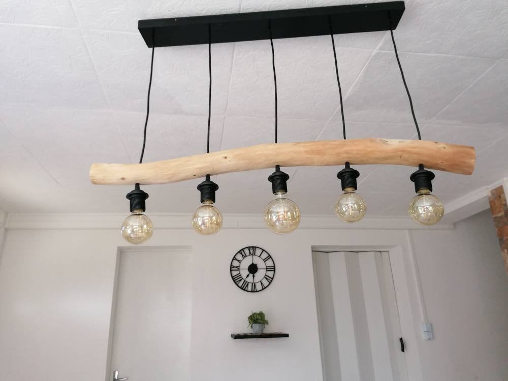 Lustre Cyle en Bois Flotté, Suspension Luminaire Lampe Suspendue Contemporaine, de Plafond, Éclairag