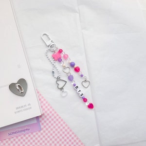 Kpop Keychains TXT, BTS, SKZ Pink, Blue, Purple, Heart Charms image 2