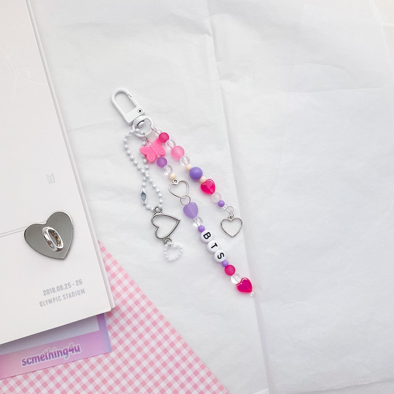 Kpop Keychains TXT, BTS, SKZ Pink, Blue, Purple, Heart Charms image 2