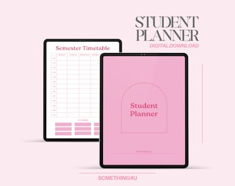 Pink Student Digital Planner, Daily and Monthly Schedule, Academic iPad Notes, Undated Study Journal, Calendar and To-do List Template