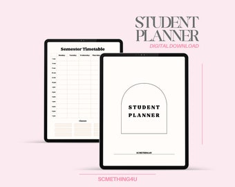 Digitale studentenplanner, dagelijks en maandelijks schema, academische iPad-notities, ongedateerd studiedagboek, afdrukbare kalender en takenlijstsjabloon