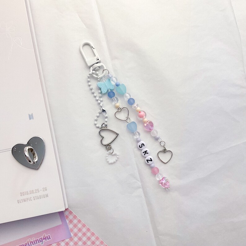 Kpop Keychains TXT, BTS, SKZ Pink, Blue, Purple, Heart Charms image 3