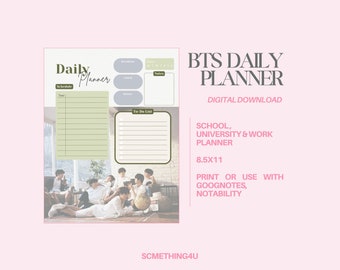 Agenda giornaliera senza data BTS - Download digitale, Programma giornaliero, Esercito Kpop, Modello stampabile, Elenco delle cose da fare, Piano pasti