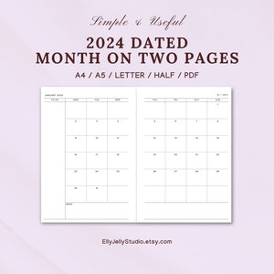 2024 Monthly Planner Insert: A4, A5, Letter, Half Size (PDF)