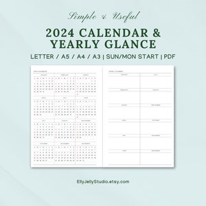 Printable 2024 Calendar Yearly Planner Insert,Yearly Glance,Yearly Overview,Monthly Priorities,A5,A4,US Letter,Half Letter,Yearly Schedule