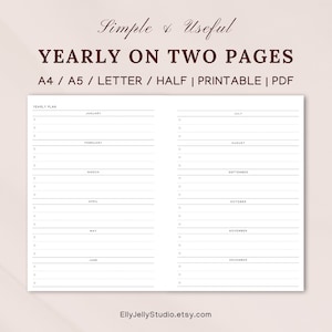 Printable 2024 Yearly Planner Insert,Yearly Glance,Yearly Overview,A5,A4,US letter,Half letter,Yearly Schedule on two pages,Memo,Priorities