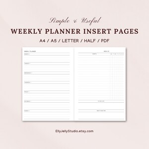 Printable Weekly Planner Insert, Habit Tracker (A4, A5, US Letter) (PDF)
