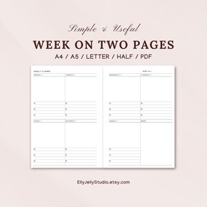 Undated Weekly Planner Insert: A4, A5, Letter, Half-Letter (PDF Pattern)