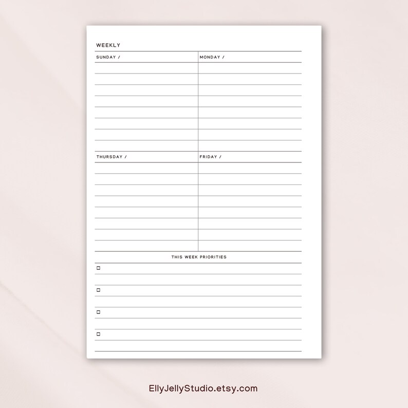 Printable Week on Two Pages,week at a Glance,week on Two Page,a5,a4 ...