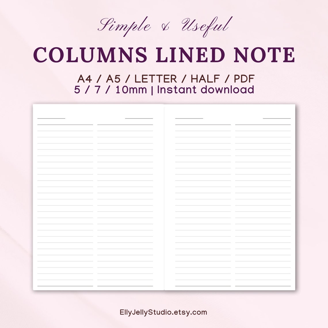 Printable Lined Columns Note Paper Insert - Etsy