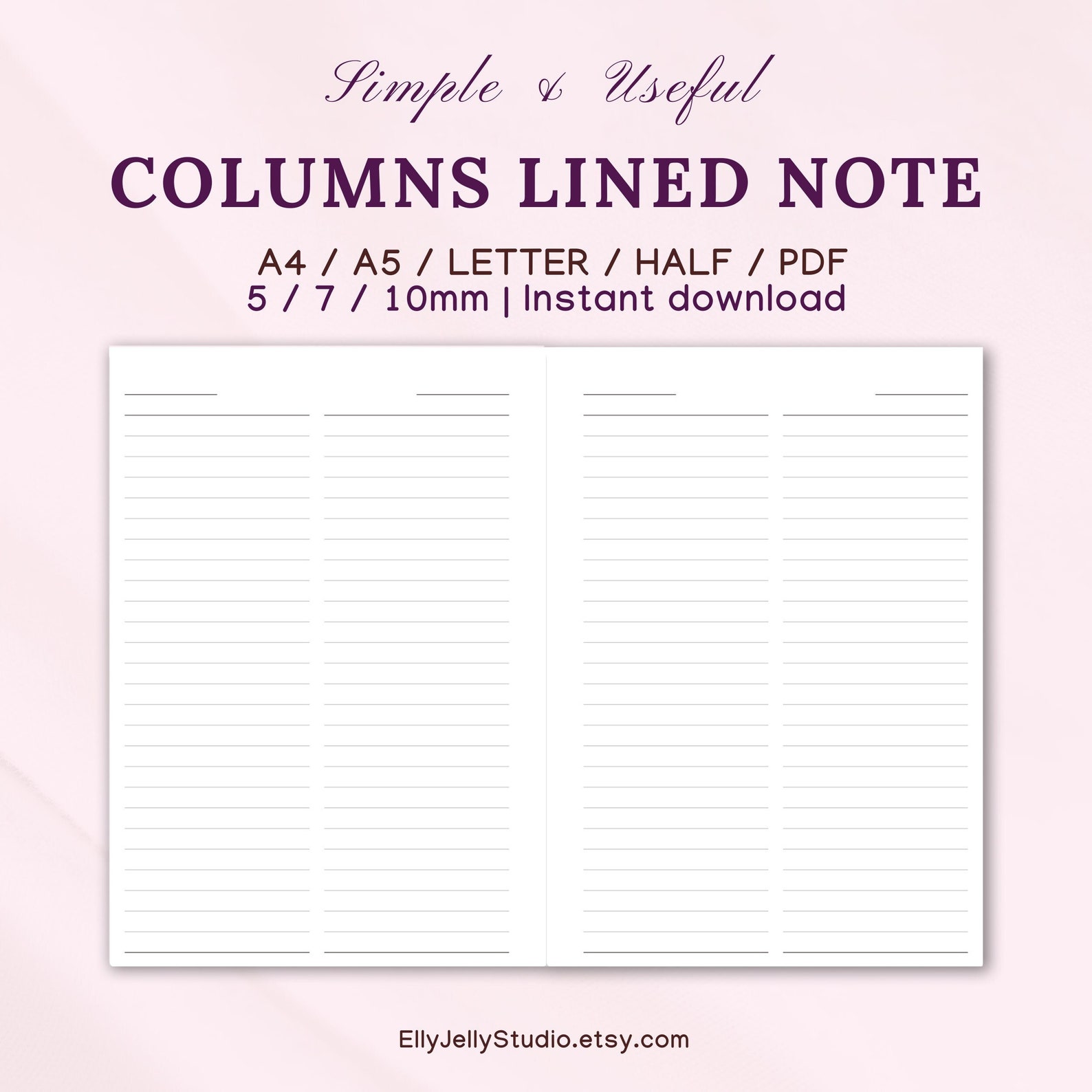Printable Lined Columns Note Paper Insert Page,5mm,7mm,10mm,a5,a4,us ...
