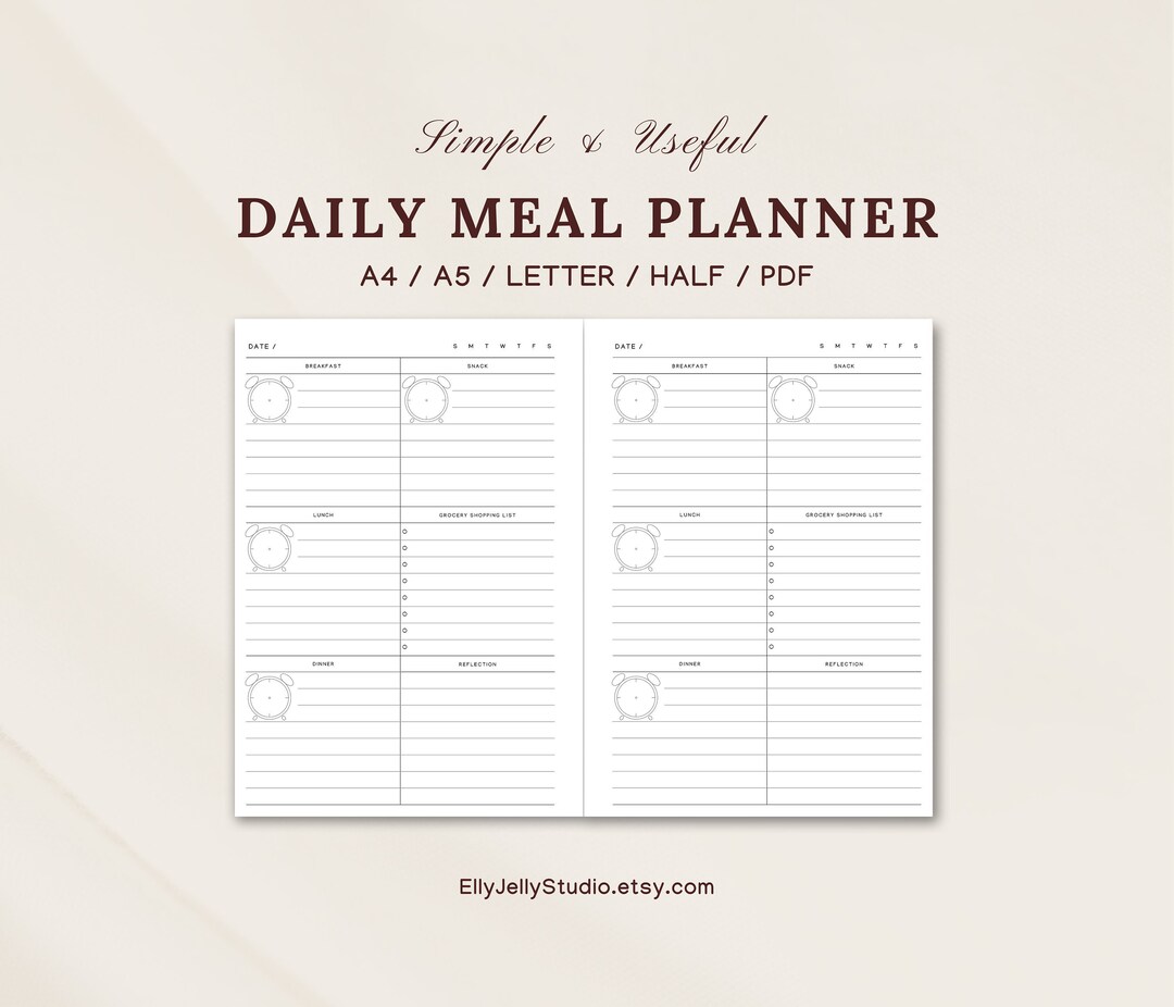 Printable Daily Meal Planner: Minimalist Menu & Grocery List (PDF) - Etsy