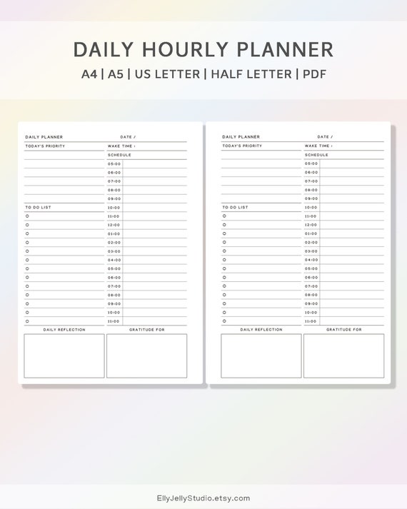 Printable Daily Hourly Planner A5a4letterhalfdaily to Do | Etsy
