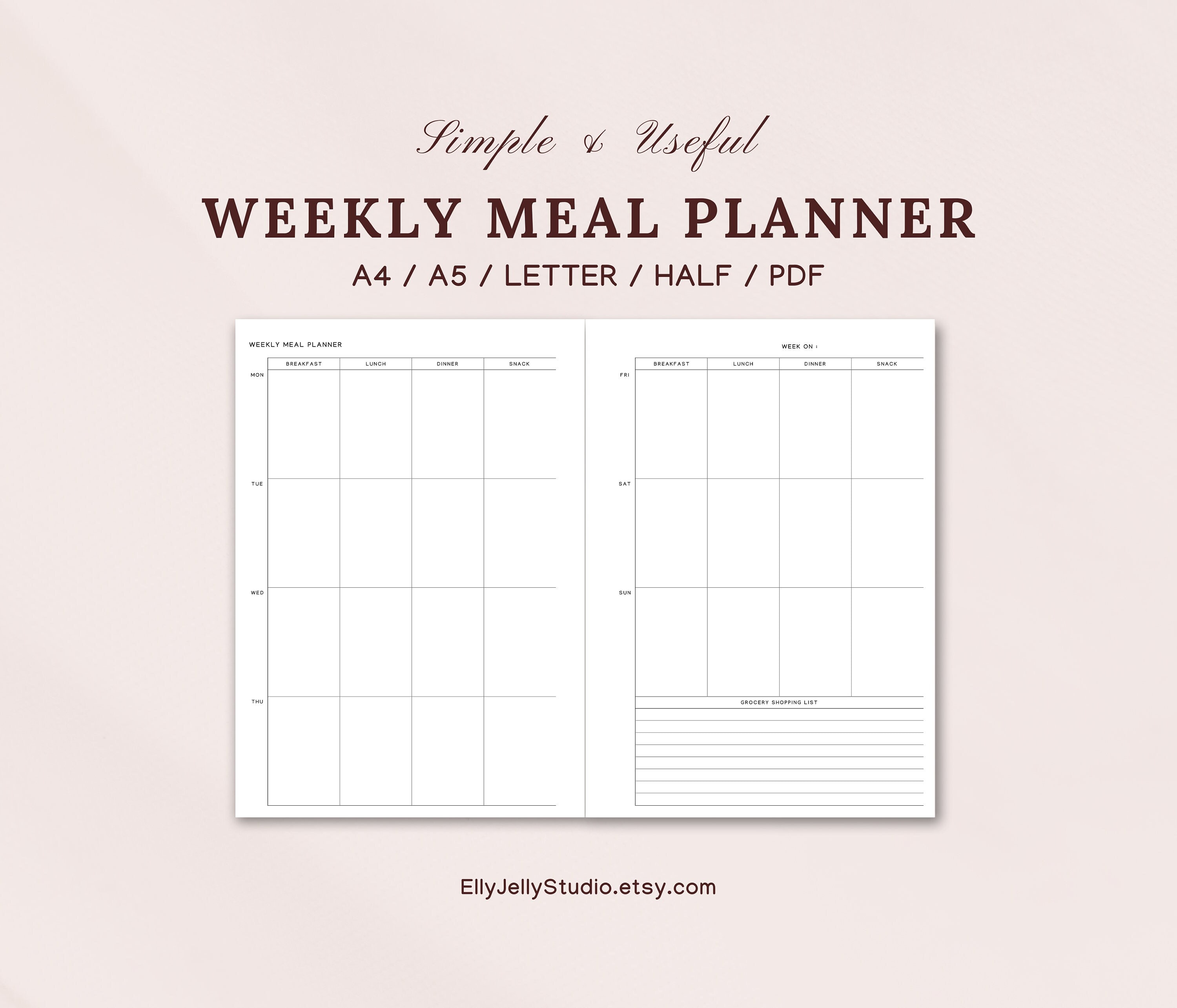 Printable Weekly Meal Planner and Grocery Shopping List,minimalist Meal ...