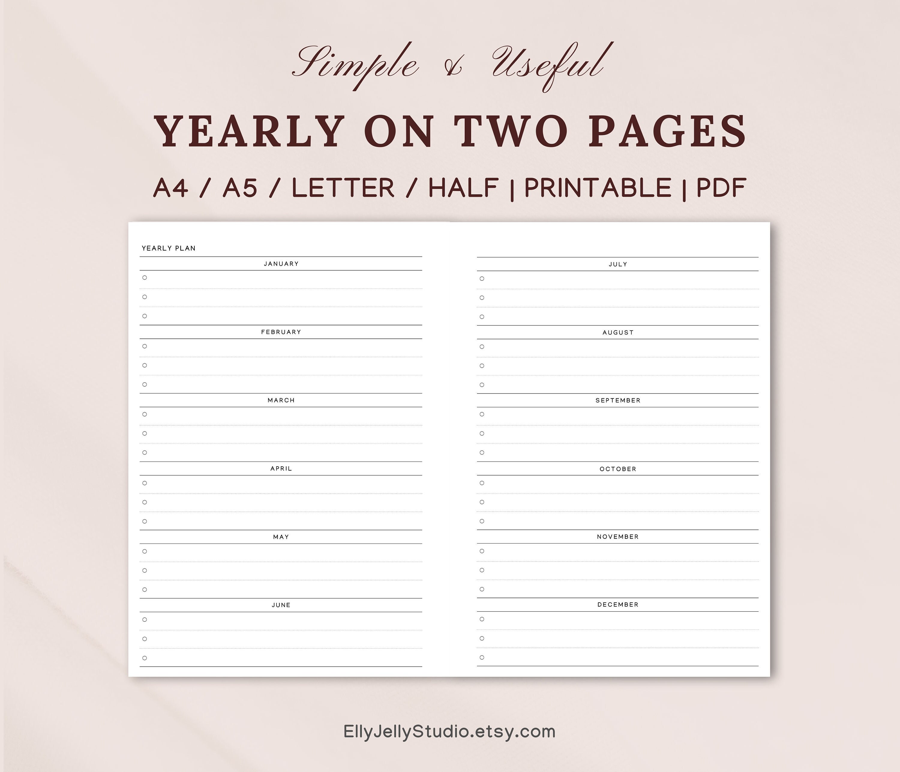 Printable 2024 Yearly Planner Insert,yearly Glance,yearly Overview,a5 ...