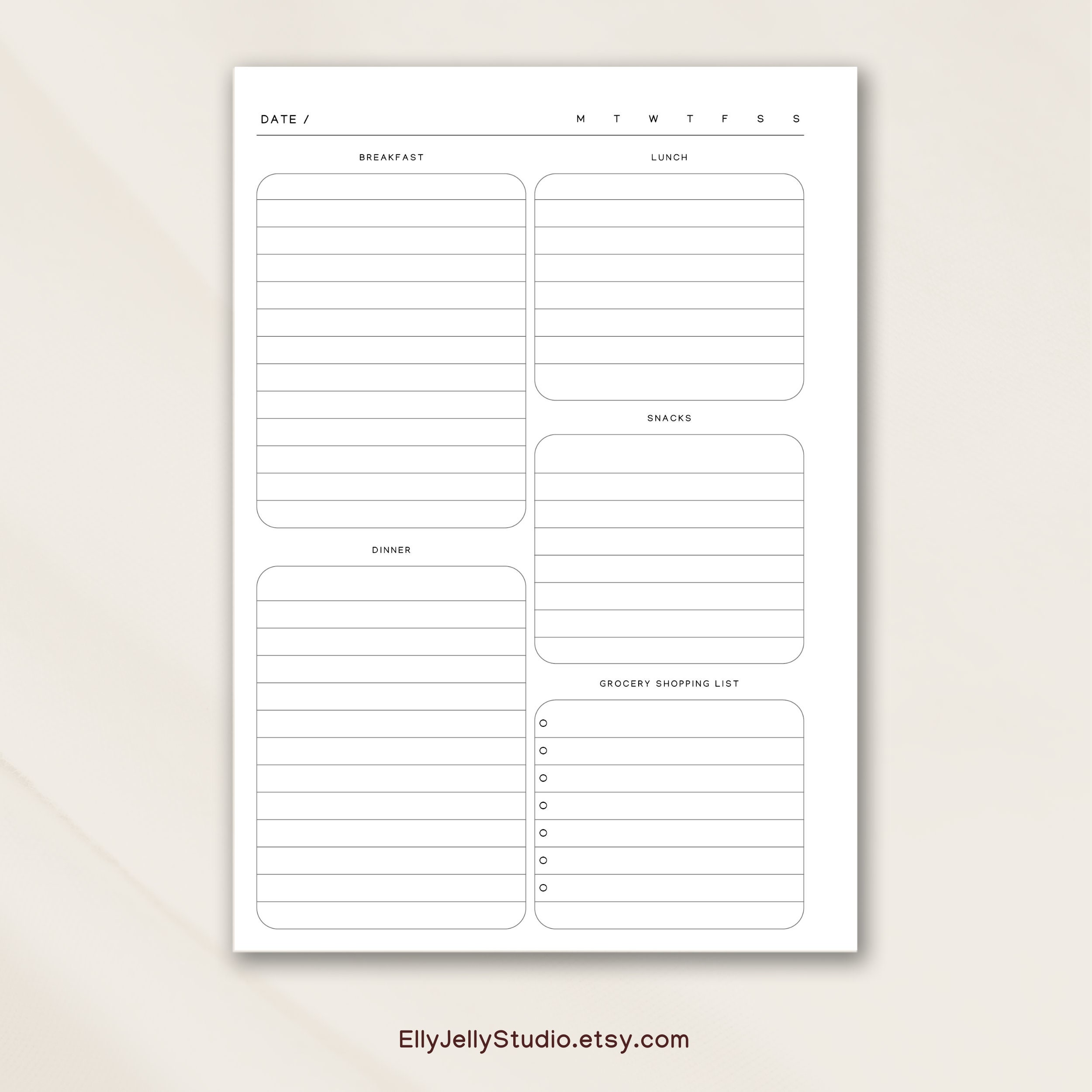 Printable Daily Meal Planner and Grocery Shopping List ,minimalist Meal ...