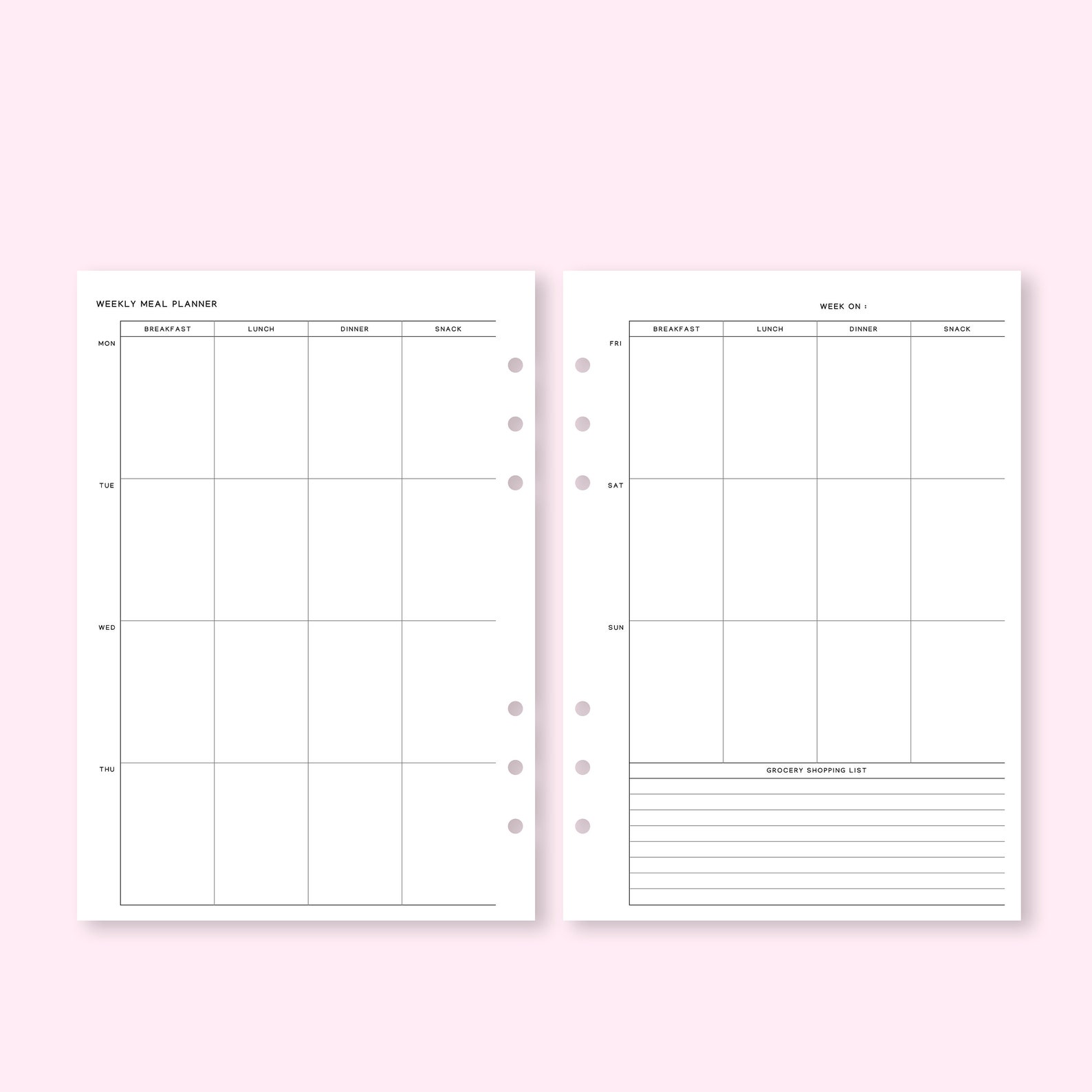 Printable Weekly Meal Planner and Grocery Shopping List,minimalist Meal