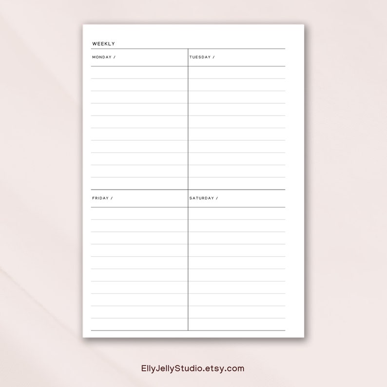 Printable Weekly Planner Insert Page,week at a Glance,week on Two Page ...