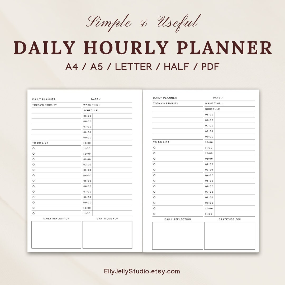 Printable Daily Hourly Planner A5,a4,letter,half,daily to Do List,daily ...