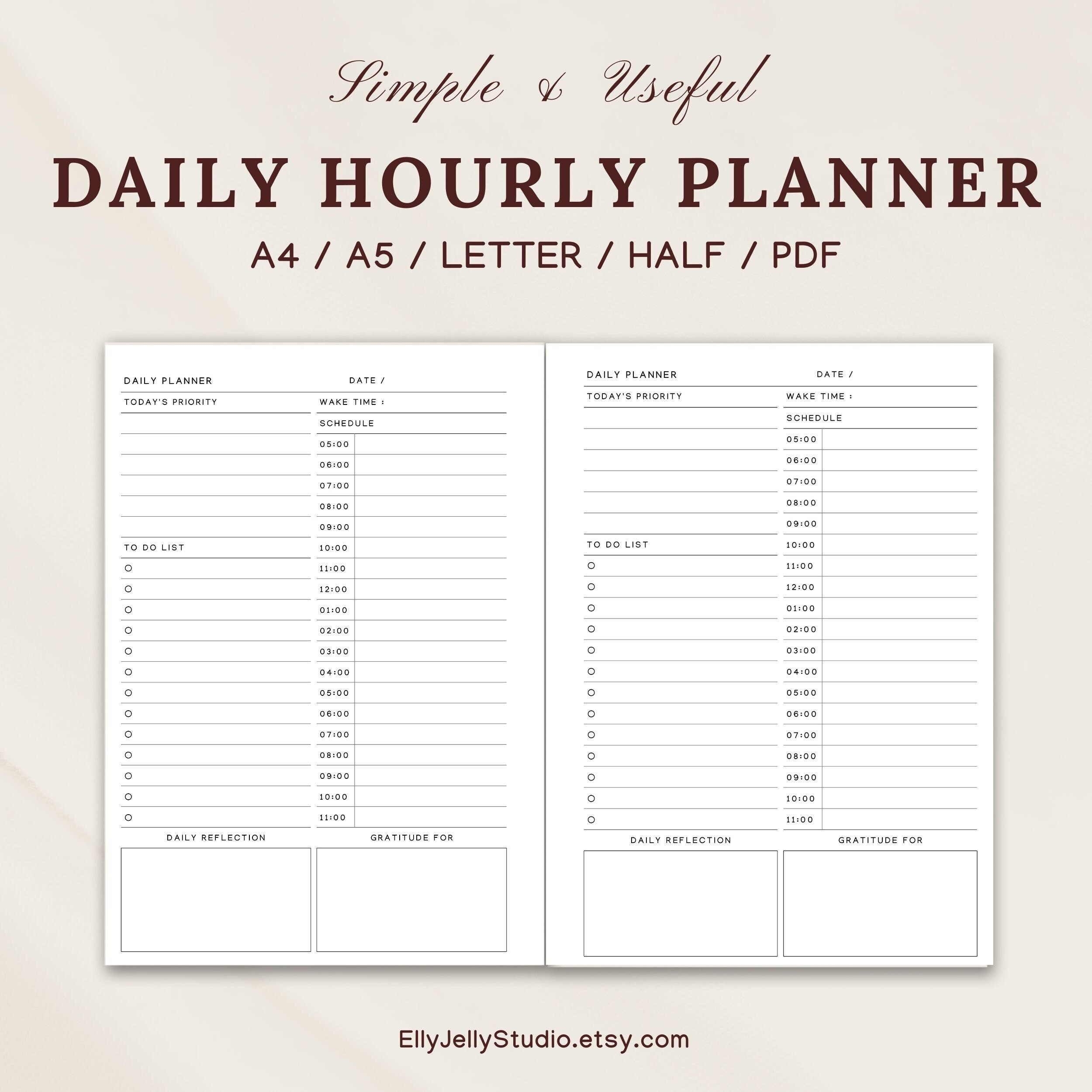 Printable Daily Hourly Planner A5,a4,letter,half,daily to Do List,daily ...