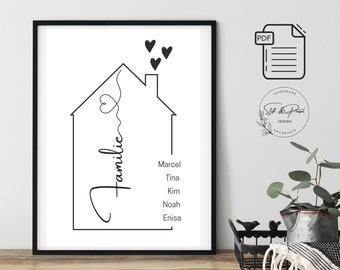 Quick Gift Family Poster Minimalist House Personalized With Name Print Yourself Gift Digital PDF File