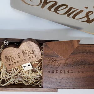 Flash drive USB pendrive memory  personalized heart shape and wooden box