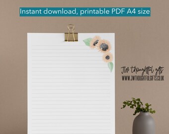 Sunflower lined JW Ministry Letter Writing Paper  - For a free self-paced bible study please visit JW.org | Instant Download | JW Printable