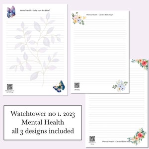 Mental Health 2023 n. 1 Watchtower Mix pack di 3 JW Ministry Letter Writing Paper - fogli JW.org a righe per il ministero dei Testimoni di Geova