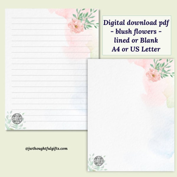 Pink watercolour design with circle qr code - wide lined & unlined JW Ministry Letter Writing Paper-JW.org | Instant Download | JW Printable