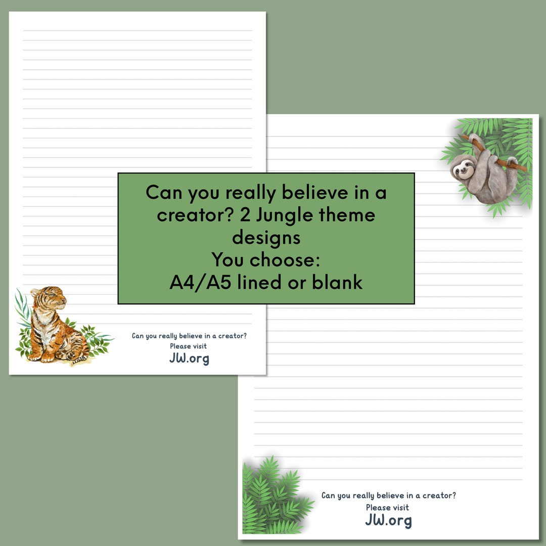 Sloth and Tiger Jungle Themed JW Ministry Letter Writing Paper - Lined ...