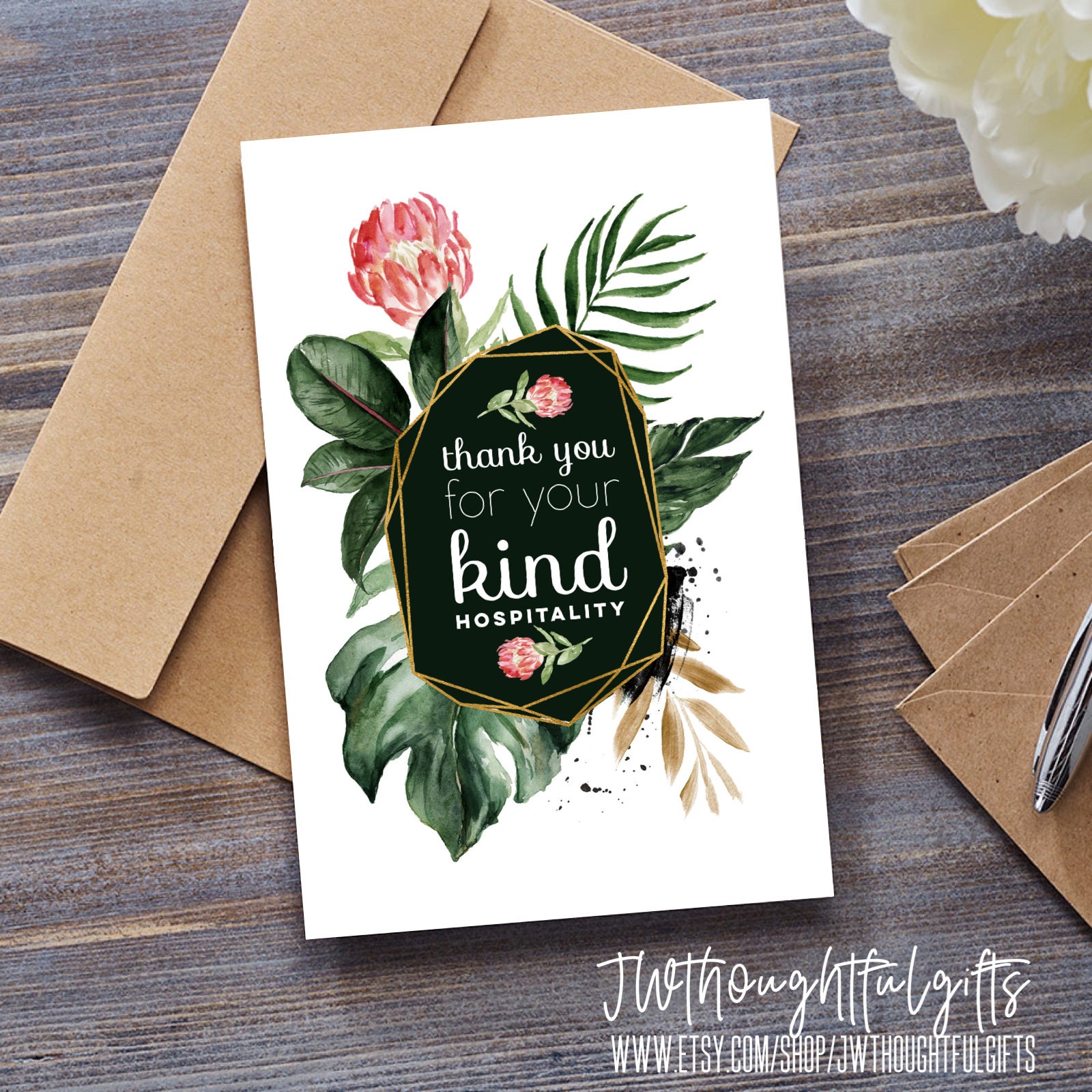 Thank You for Your Kind Hospitality Floral Card JW Thank You Etsy UK